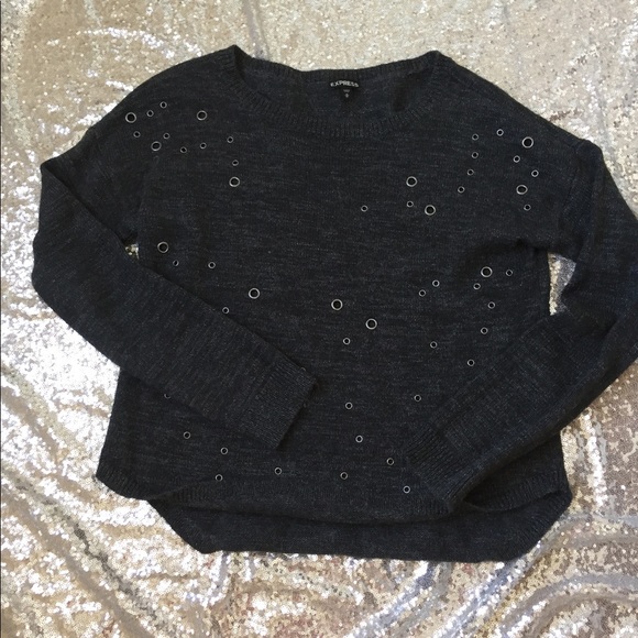 Express Sweaters - Express Black Crew Neck Sweater with Eyelet Details